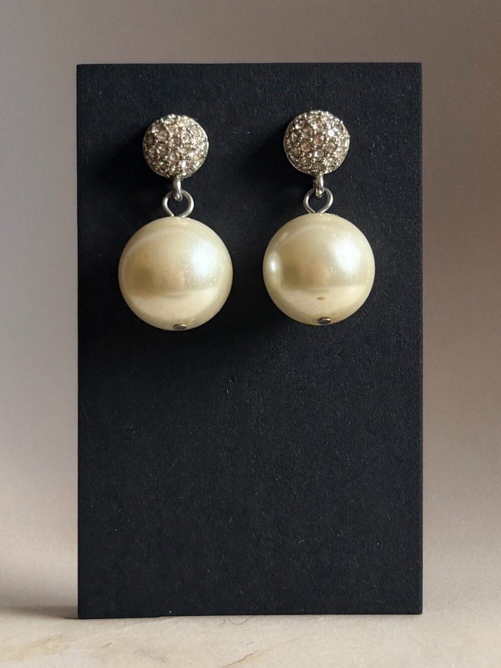 J Crew Pavé Rhinestone Disc Large Faux Pearl Statement Drop Earrings GUC